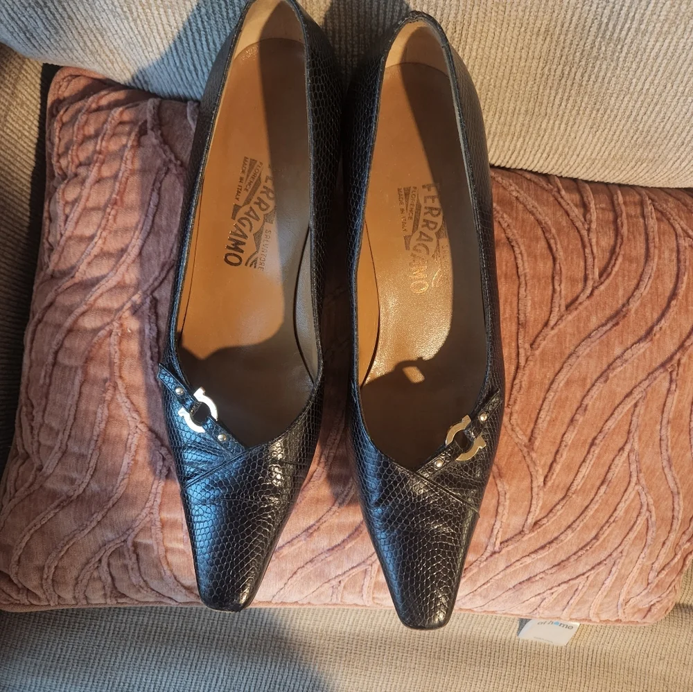 Salvatore Ferragamo Textured Black Heels